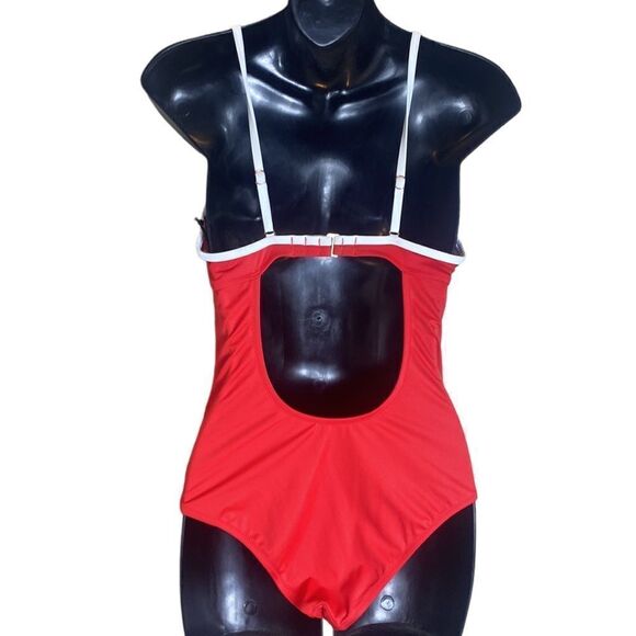 Shade & shore cabana one piece bathing suit red/white swimsuit 34C nwt baywatch - Picture 6 of 8